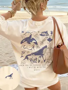 Women's Summer New Ocean Animal Shark Dolphin Starfish Print Casual Vacation Style Beach Loose Fit Multifunctional Soft Fabric