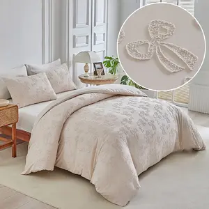 Washable 3D Bow Pattern Duvet Cover Set 2/3 Piece Set with Soft Polyester Fiber Comfort, Hotel Quality Bedding, 8 Sizes Available, Decorative Duvet Cover, Machine Washable Duvet, Washable Covers