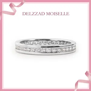 Delzzad Eternal Path Ring Channel Set Eternity Wedding Band Ring VVS Moissanite Ring Jewelry Silver-plated Band Perfect Birthday Engagement Wedding Anniversary Christmas Valentine's Day Gift