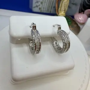 925 sterling silver micro pave  cubic zirconia stones hoops italian silver high quality (( Arracadas de plata Italiana  Alta calidad piedras finas de zirconia muy elegantes