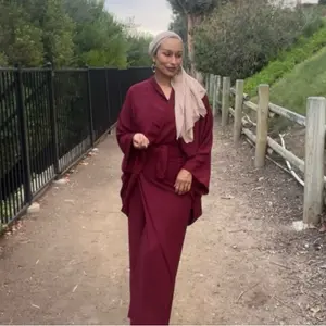 Dia Set in Maroon  - Women's Long Sleeve Top & closed Wrap Skirt, Comfortable Basic Suits, Suitable for Casual Wear