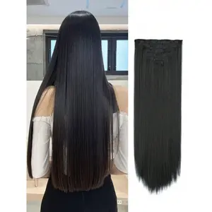 2025 New Long Synthetic Clip On Hair Extension 7Pcs/Set 18-32inch Straight Hairpiece 16 Clips In Ombre Heat Resistant Fiber Women Girl Use Black Long Straight Natural Hair Ombre Hairpiece Heat Resistant Fiber For Women Hairstyle