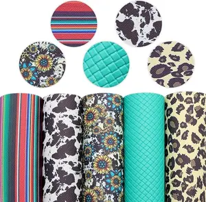 accessories Cow Leopard Faux Leather Sheet 5pcs/Set 7.7" x 12.9"( 20cm x 33cm) Sunflowers Stripe Mixed Synthetic Leather Sheets Bundles for Leather Earrings Bows Making ( C)