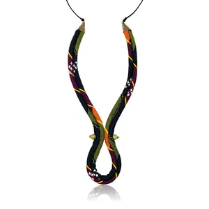 African Ankara Necklace Tie | Men's Tie | Ladies Necklace | Purple, Orange, Yellow, Black Y Necklace | Cloth & Cord