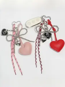 Y2K Sweet Cool Leather Heart Keychain, Shiny Leather Heart, Braided Cord Tassel, Pearl Beads, Metal Heart Pendant, Multi-Color Options