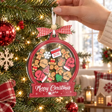 6" Classic Wooden Christmas Movable Snowflake Shaking Ornament 2026, Customizable DIY Gingerbread Keepsake with DIY Text Base for Names, Hanging Tree Decoration for 2-16 Family Members, Xmas Home Decor Gift