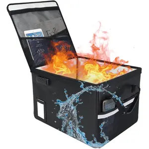 File Box with Lock 5200?F with Heat Insulated,Fireproof Box File Storage Organizer Anti-Static,Collapsible Fireproof Document Filing Box with Handle,Portable  Office Safe