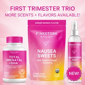 Pink Stork First Trimester Trio | Prenatal Vitamins, Magnesium, Nausea Support | Clean Label Prenatals with Methylated Folate, Iron, B6, Vegan DHA