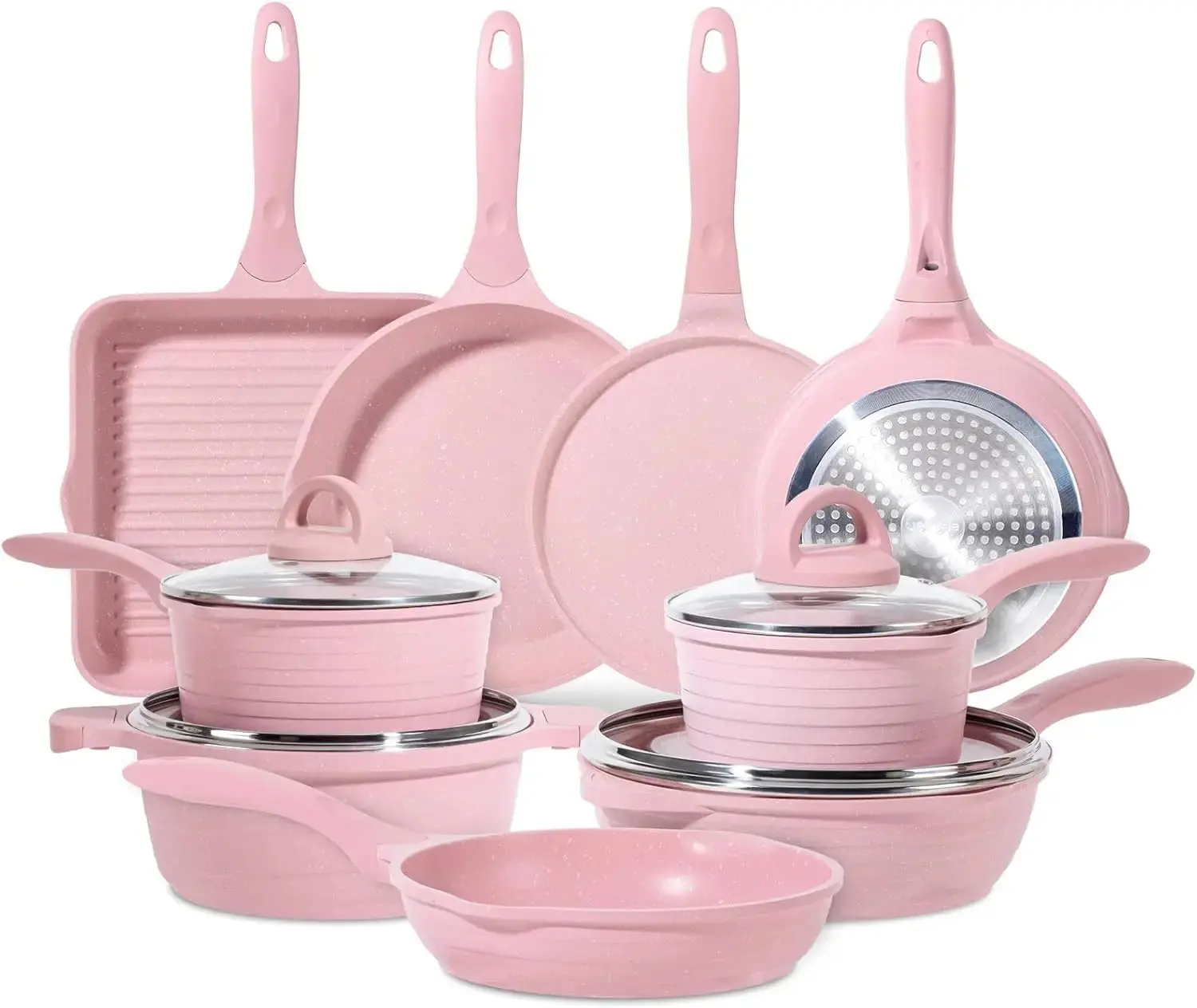 Pink Pots and Pans Set Nonstick 23pcs, Healthy Kitchen Cookware Sets ...
