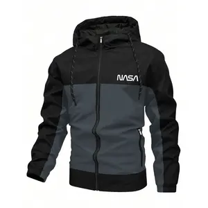 Outdoor Sports Hooded Jacket — Casual, Trendy, VersatileNASA Color Block Windbreaker Jacket - Men's Lightweight Hooded Zip-Up Streetwear Coat Windbreaker Jacket