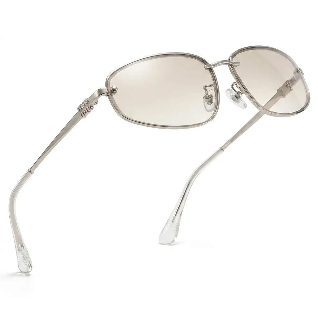 Women's Vintage Thin Silver Oval Sunglasses, Twisted Carved Temples, Gradient Champagne Lenses, UV400 Protective Trendy Shades