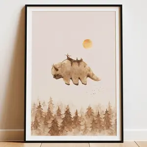 Appa Flying Bison Watercolor Print | Avatar the Last Airbender Inspired Anime Art | Unframed A