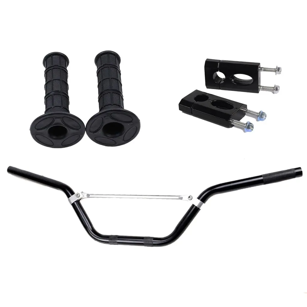 22mm 7/8" Motorcycle Handlebar with Risers and Hand Grips for Pit Dirt Bike CRF50 XR50 KLX110 CRF70 XR70 KX65 SSR PW50 (Black)