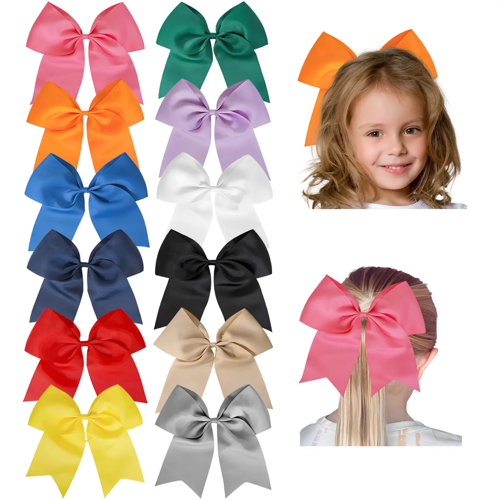 Summervibes JoyBowie 12pcs 8-inch Cheerleading Bows, girls' hair accessories, suitable for cheerleading, softball, football games, and other sports activities. Soft Elastic Nylon Headbands for Infants Elastic Hair Accessory Barrettes