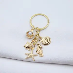 1/20pcs Ocean Style Seahorse Turtle Starfish Shell Charm Keychain, Cute Keychain, Marine Animal Pendant Friendship Ornament Gift. Bag Pendant for Men and Women