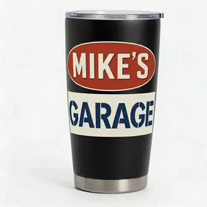 Mike's Garage 20oz Tumbler, Funny Handyman Workshop Decor, Mechanic Tools Coffee Mug, Father's Day Gift for Dad Husband, Black Matte Insulated Travel Cup with Lid,Car Enthusiast Gear, Garage Life Aesthetic, Unique Retirement Gift for Men