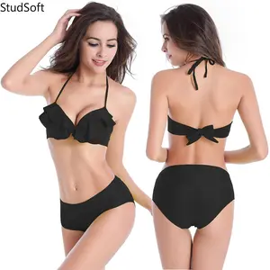 2026 Western-Style Sexy Solid-Color Swimsuit — Women's Mid-Waist Underwire Bikini with Tummy Control and Slimming Effect