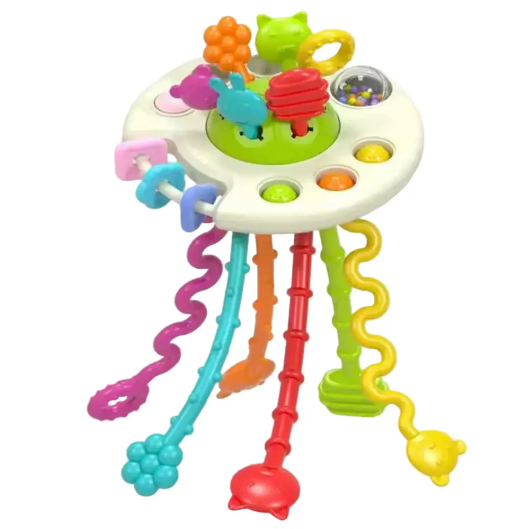 Montessori Pull String Toy - Silicone Teether & Motor Skills 0-18M