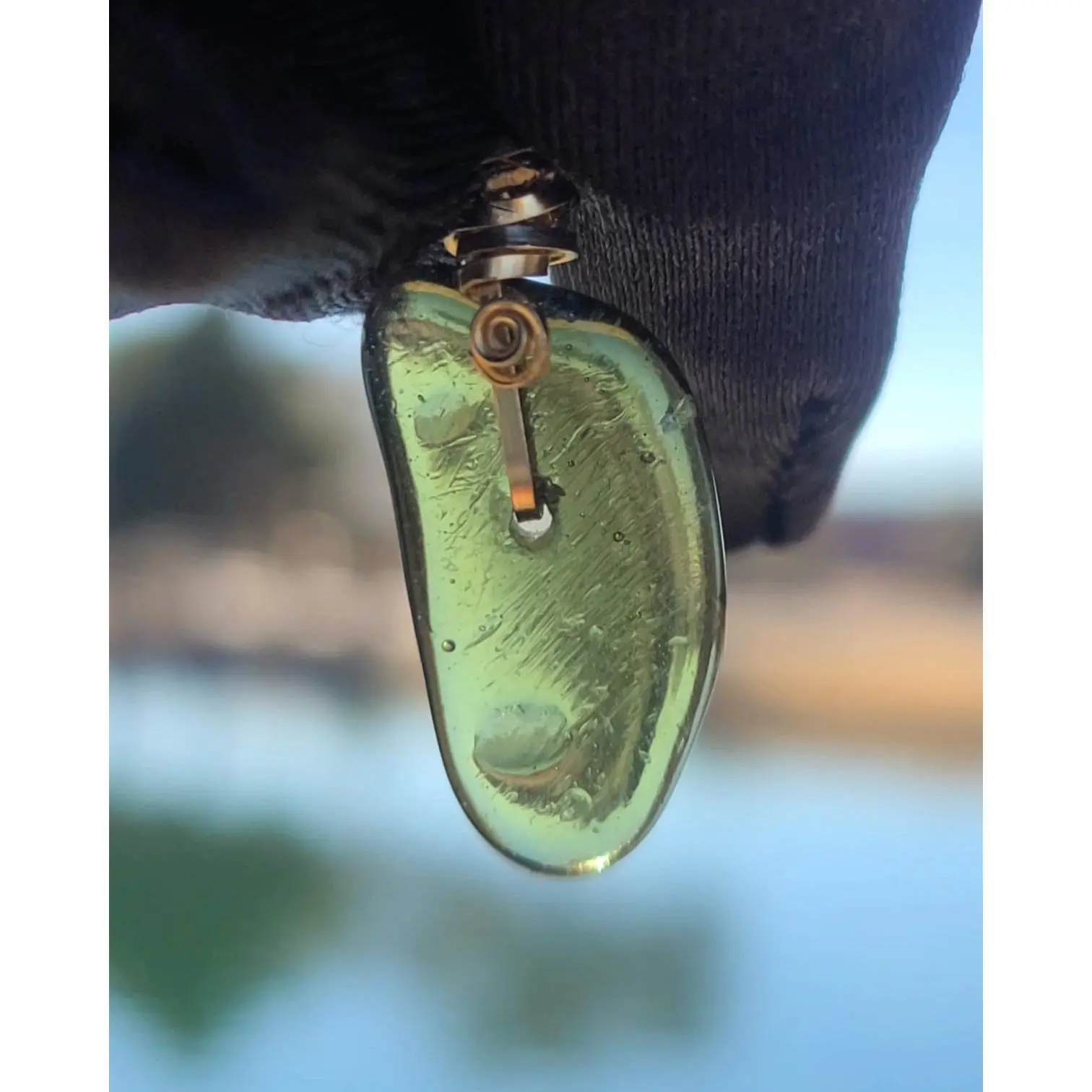 Polished Moldavite Bead Pendant on Gold-Filled Wire