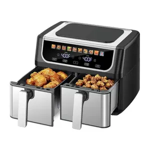 Dual Basket Air Fryer, 9.5 Quart Large Air Fryer with Double Basket, Independent Temp Control, Sync Setting, Shake Reminder, 10 Presets for Bake Broil Defrost Dehydrate, Non-Stick Easy Cleanup