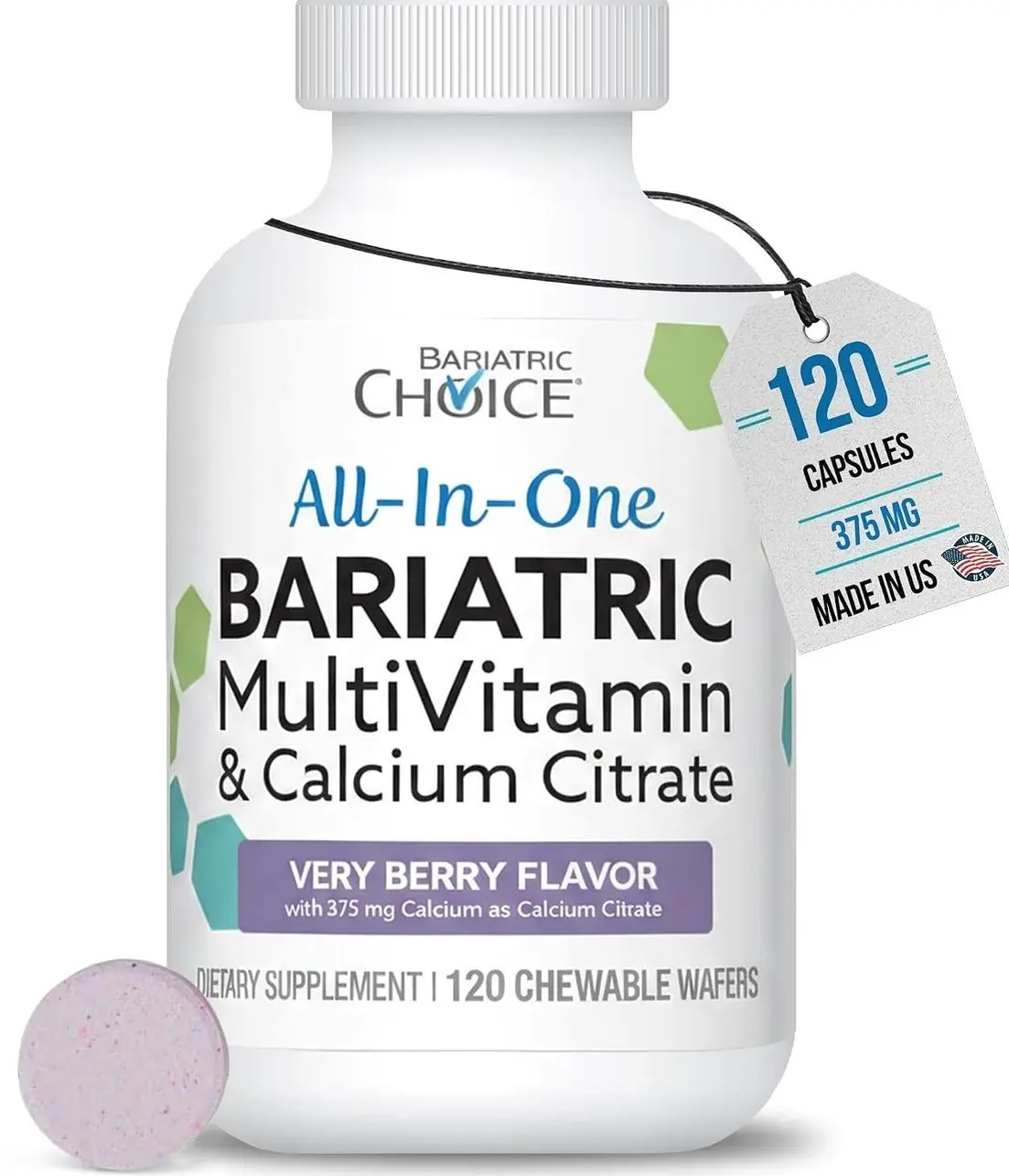 Bariatric Choice All-in-One Chewable Bariatric MultiVitamin with Iron & Calcium Citrate, Very Berry (120ct)