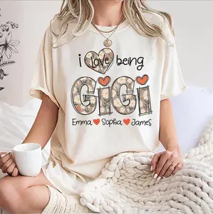Hot new custom name,Mother's Day Shirt, I Love Being Gigi Shirt:Floral Boho Tee with Grandkids Names, Custom Kids' Names gigi Shirt