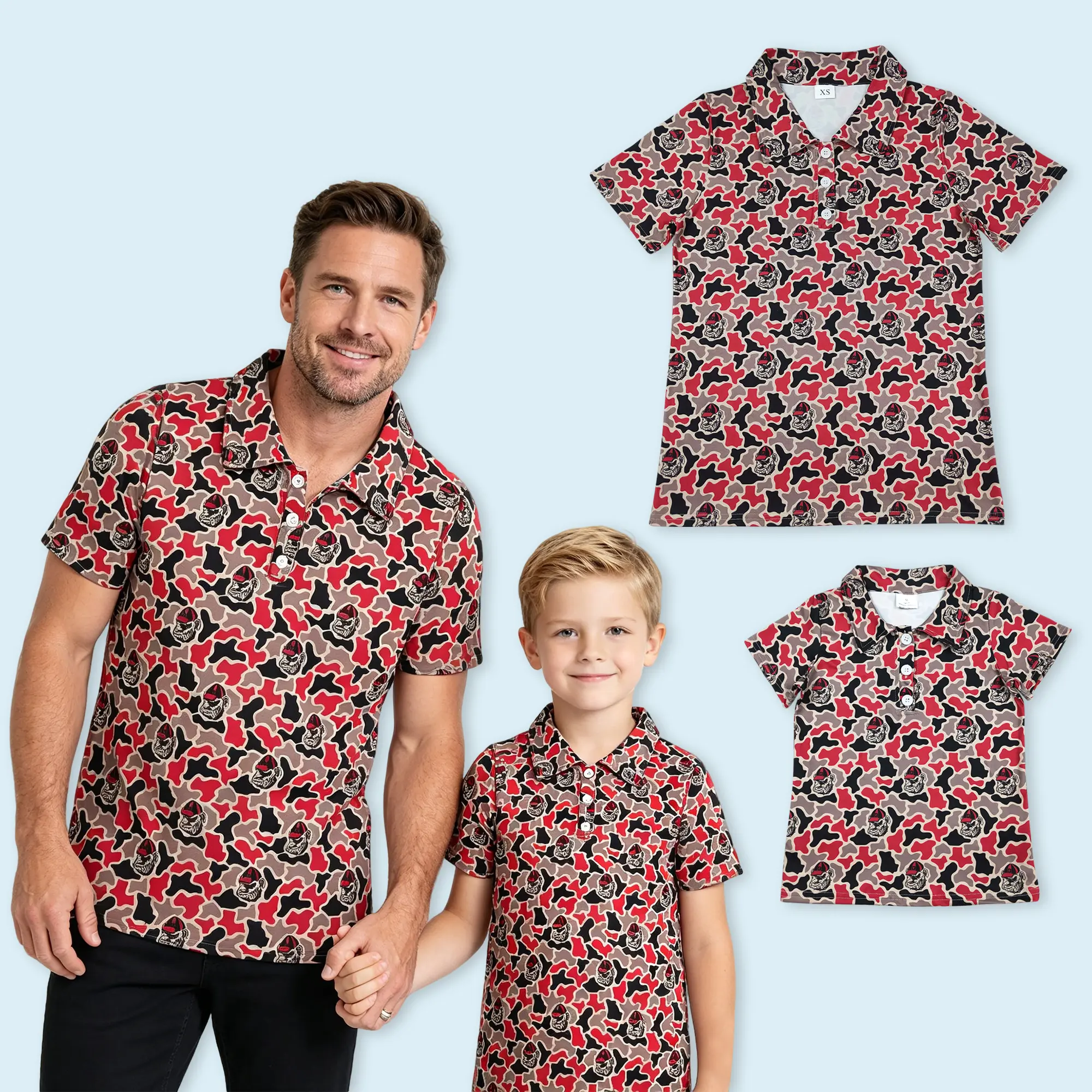 Camo dog adult men team short sleeve polo shirt