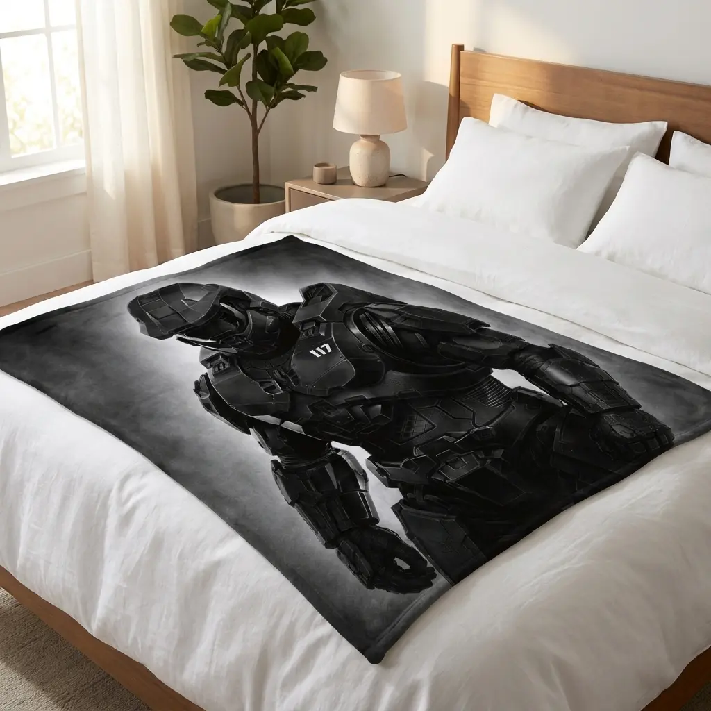Halo Master Chief 117 Flannel Fleece Blanket, Gaming Throw Blanket for Sofa Bedroom, Game Themed Soft Warm Blanket