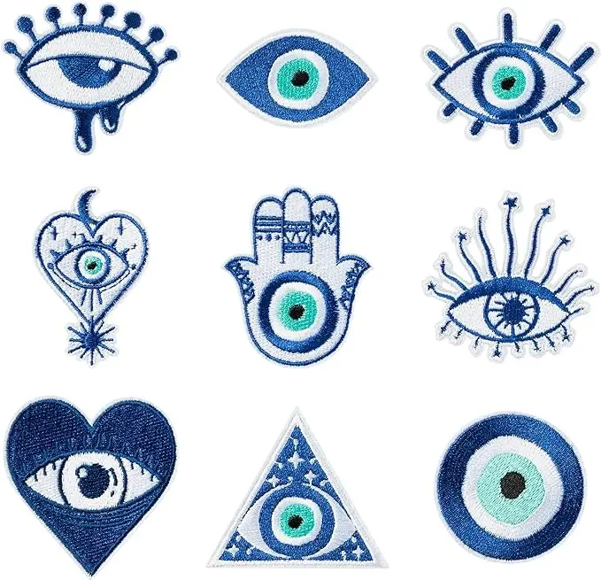 9 Pcs Evil Eye Embroidery Patches Blue Hamsa Hand Heart Moon Sew on/Iron on Embroidered Applique Repair Patch DIY Craft Accessories Gifts for Clothing Jacket Jeans Backpack Hat