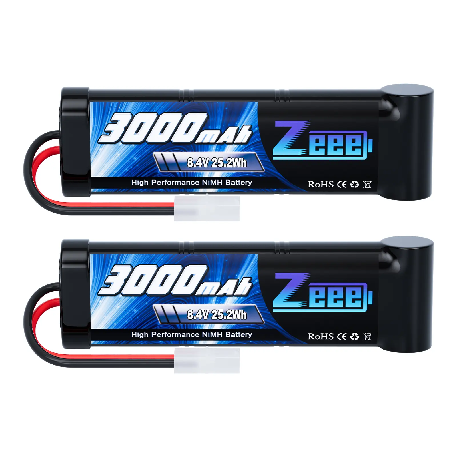 Zeee 8.4V 3000mAh NiMH Battery High Power RC Battery with Tamiya Plug for RC Car LOSI Associated HPI Tamiya Kyosho(2 Pack)