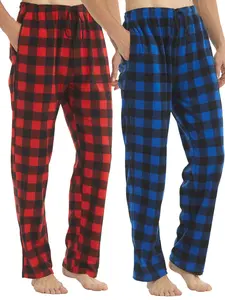 Men's Christmas Plaid Print Drawstring Waist Sleep Pants, Casual Comfy Regular Fit Pocket Straight Leg Trousers for Fall & Winter, Men's Sleepwear for Indoor Wear