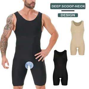 Mens Full Body Shapewear Body suit Compression Thigh Tummy Control Sleeveless Underwear for Comfort