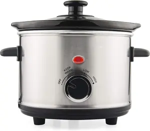 Small Slow Cooker 1.6 QT, 3 Heat Settings, Removable Ceramic Pot" Easy Clean, Dishwasher Safe, Mini Slow Cooker, Stainless Steel