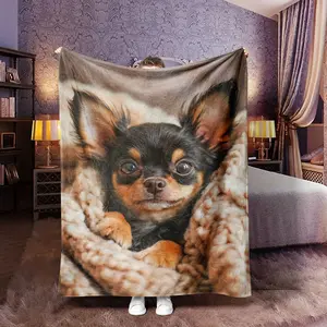 Cute Chihuahua Print Blanket, Soft Flannel Warm Bedding, Ideal for Bedroom Decor, Sofa Use, Office, Camping Travel