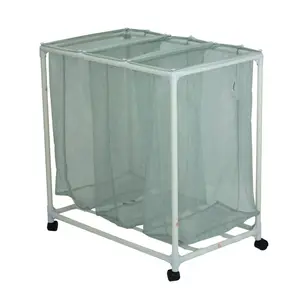 Soft Silver 3 Bag Mesh Rolling Laundry Sorter Cart with Easy-to-Use Design for Versatile Laundry Use