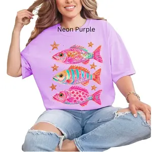 Preppy Fish W/ Stars, Summer, Coastal Maximalist,  Girly Beach Shirt, Trendy Colorful T-shirt
