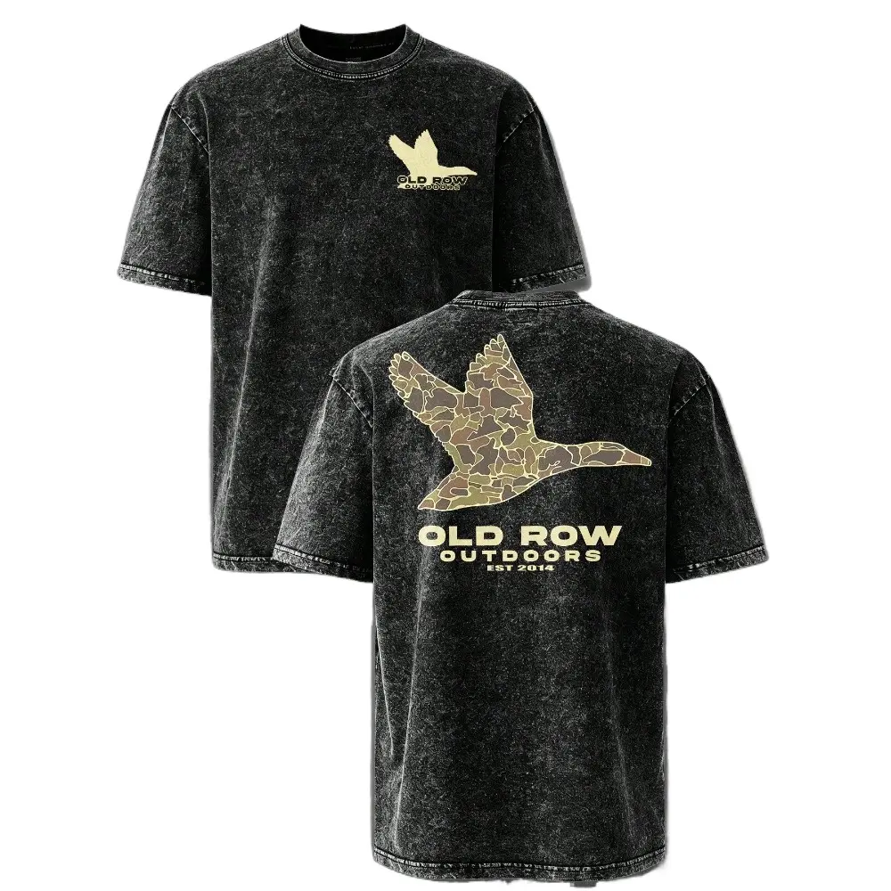 Old Row Outdoors Camo Duck Vintage Washed T-Shirt – Waterfowl Hunting Graphic Tee for Men, Outdoor Casual Shirt, Gift for Duck Hunters