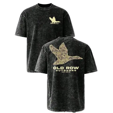 Old Row Outdoors Camo Duck Vintage Washed T-Shirt – Waterfowl Hunting Graphic Tee for Men, Outdoor Casual Shirt, Gift for Duck Hunters