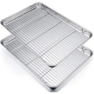 19.6 Inch Stainless Steel Baking Sheet with Rack Set (2 Pans+ 2 Racks), Cookie Sheets Baking Trays and Cooling Wire Racks, Oven & Dishwasher Safe, Pans with Flat Racks
