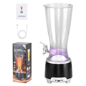 Bluetooth Party Speaker Portable Wireless Stereo & 2.5-Liter Draft Beer Beverage Dispenser w/USB Port, TYPE-C Charging Port, TF Card Slot LED Light