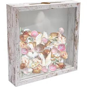 8x8 Top Loading Shadow Box Frame with HD Glass,Wood Display Case with Slot,1.25 inches Interior Depth,Ideal for Wine Bottle Caps,Tickets,Shells,Stamps and More,White