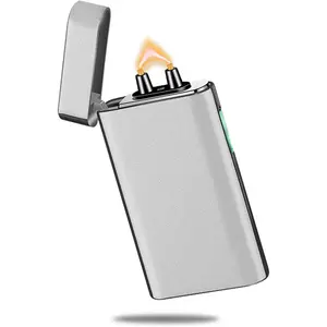 Arc Lighter USB C Lighter Plasma Lighters Windproof Fancy Cool Lighters with Battery Safety Switch for Candles, Fireworks, Incense (Silver)