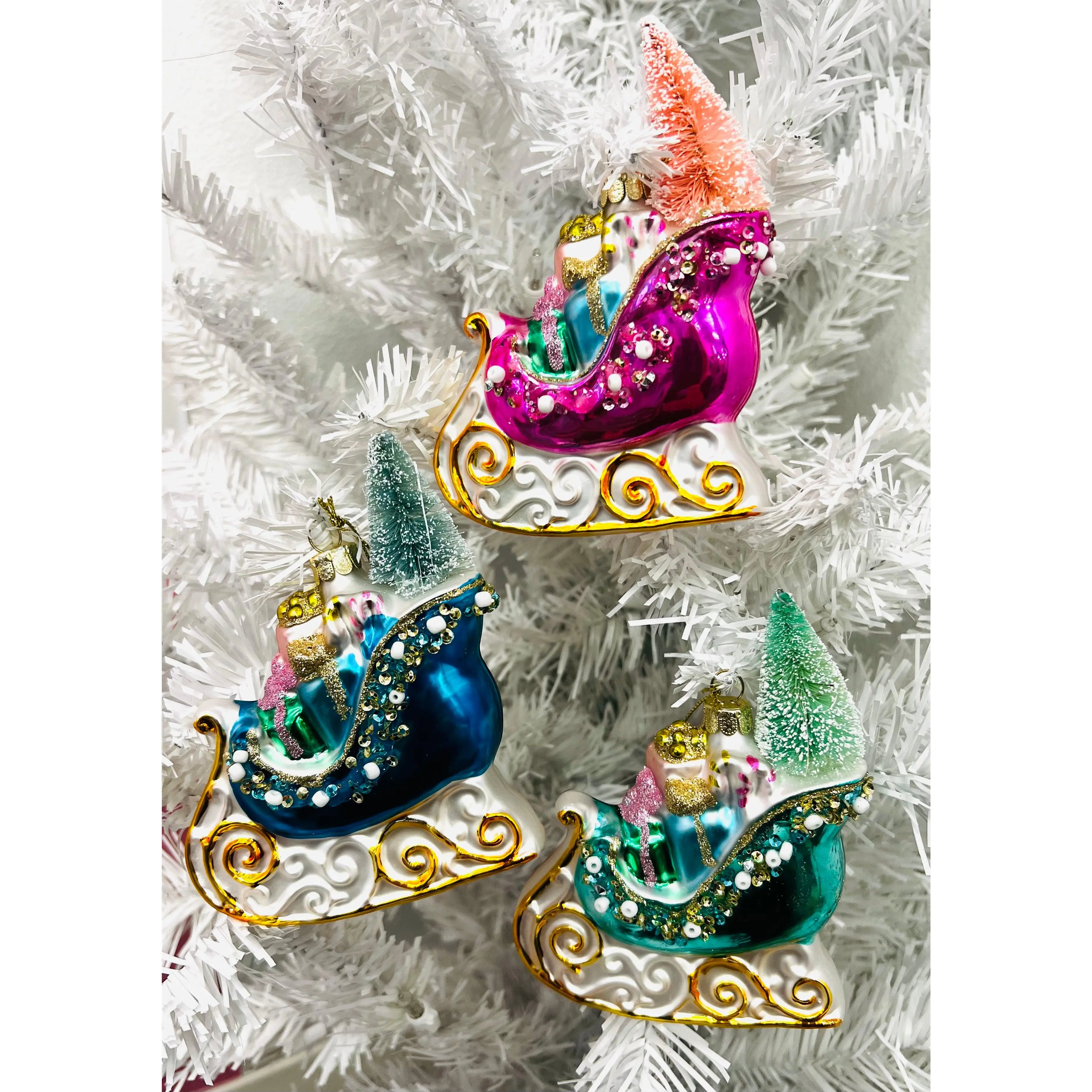 Sleigh Glass Ornament Set of 3