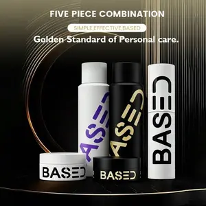 Five-In-One Combo Pack BASED Ultimate Straight/Wavy Hair Styling Bundle| Hair Texturizing Powder And Hair Clay For Men,Shower Duo Shampoo & Conditioner Bundle With Peppermint Oil Hair Care Products,Texture Powder, Clay, Pomade| BASED Bodyworks|Premium,Lig