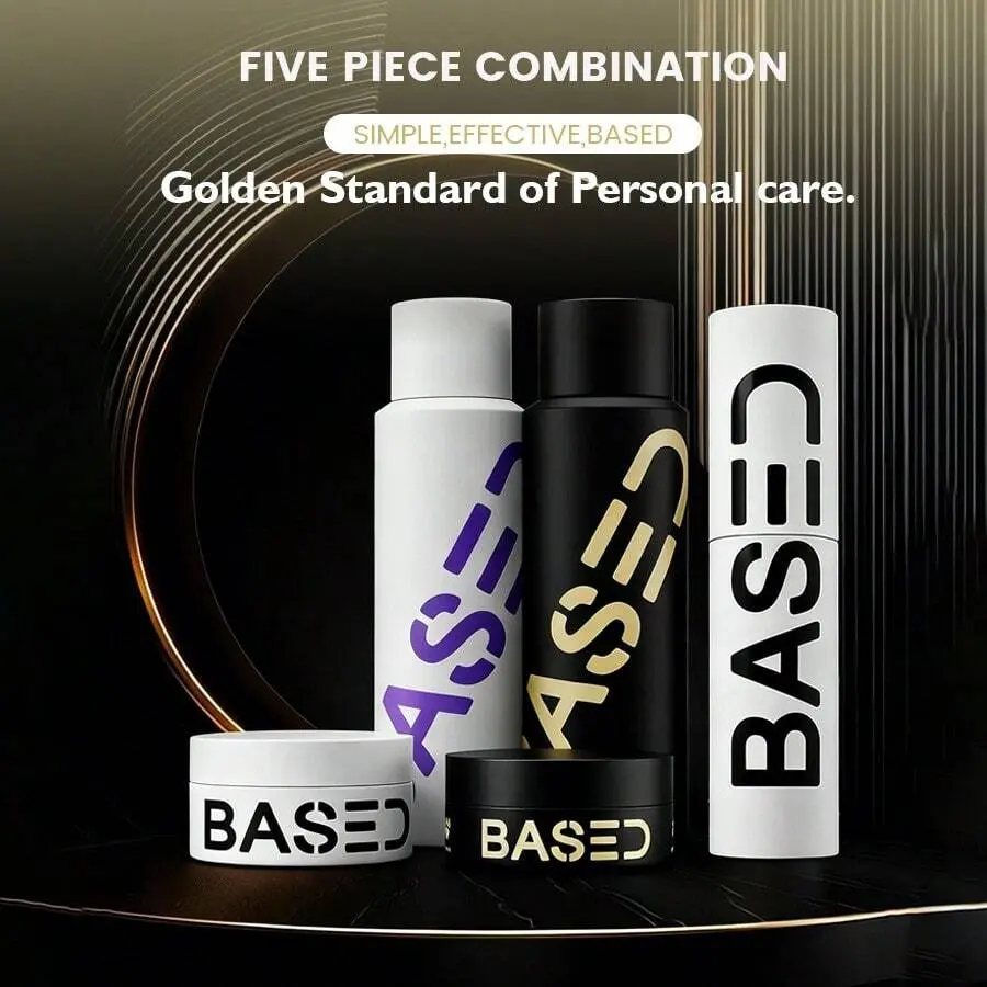 Five-In-One Combo Pack BASED Ultimate Straight/Wavy Hair Styling Bundle| Hair Texturizing Powder And Hair Clay For Men,Shower Duo Shampoo & Conditioner Bundle With Peppermint Oil Hair Care Products,Texture Powder, Clay, Pomade| BASED Bodyworks|Premium, Le