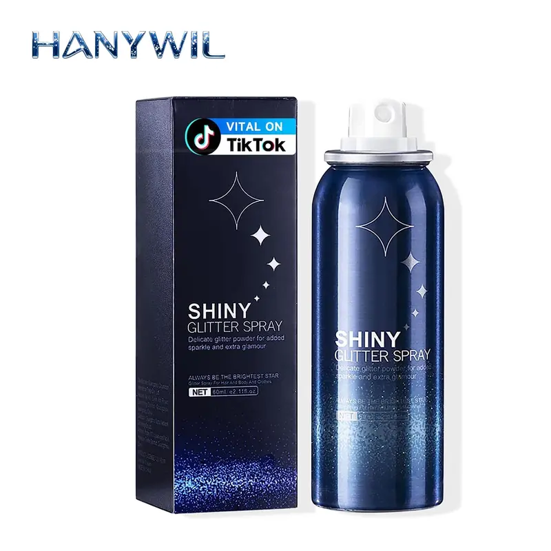 HANYWIL Cosmetic Sparkling Glitter Spray with Nozzle - Long-Lasting, Fast-Drying Auto-Stick Body Glitter, Bright Finish Luminous Shimmer Pigment for Hair & Body, Beauty Use for Birthday, Wedding, 2.11 Fl Oz Bottle