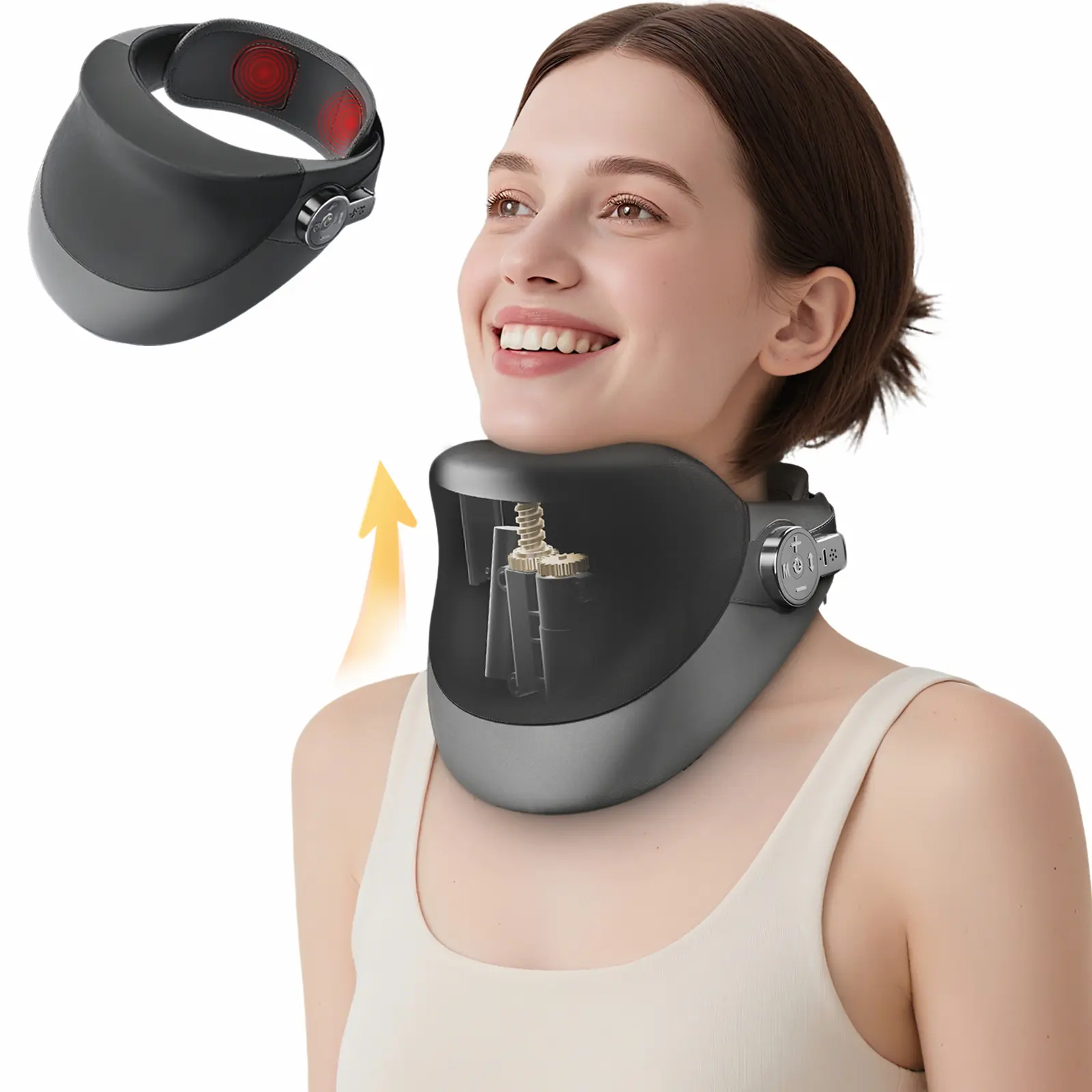 Cervical Traction Device for Neck Pain Relief - Neck Massager with Heat, Neck Massager for Pain Relief Deep Tissue, Adjustable Neck Stretcher Neck Support Brace for Home/Office/Travel (Grey)