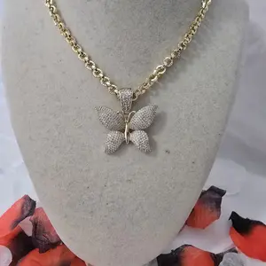 Butterfly Pendant Necklace Gold Plated 14K