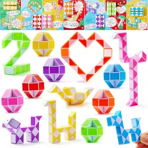 28 Packs Valentine's Day Cards with Snake Twist Toys for Kids, Snake Twist Puzzle Magic Stress Relief Fidget Toys with Cards for Valentine Classroom Exchange Prizes Party Favor