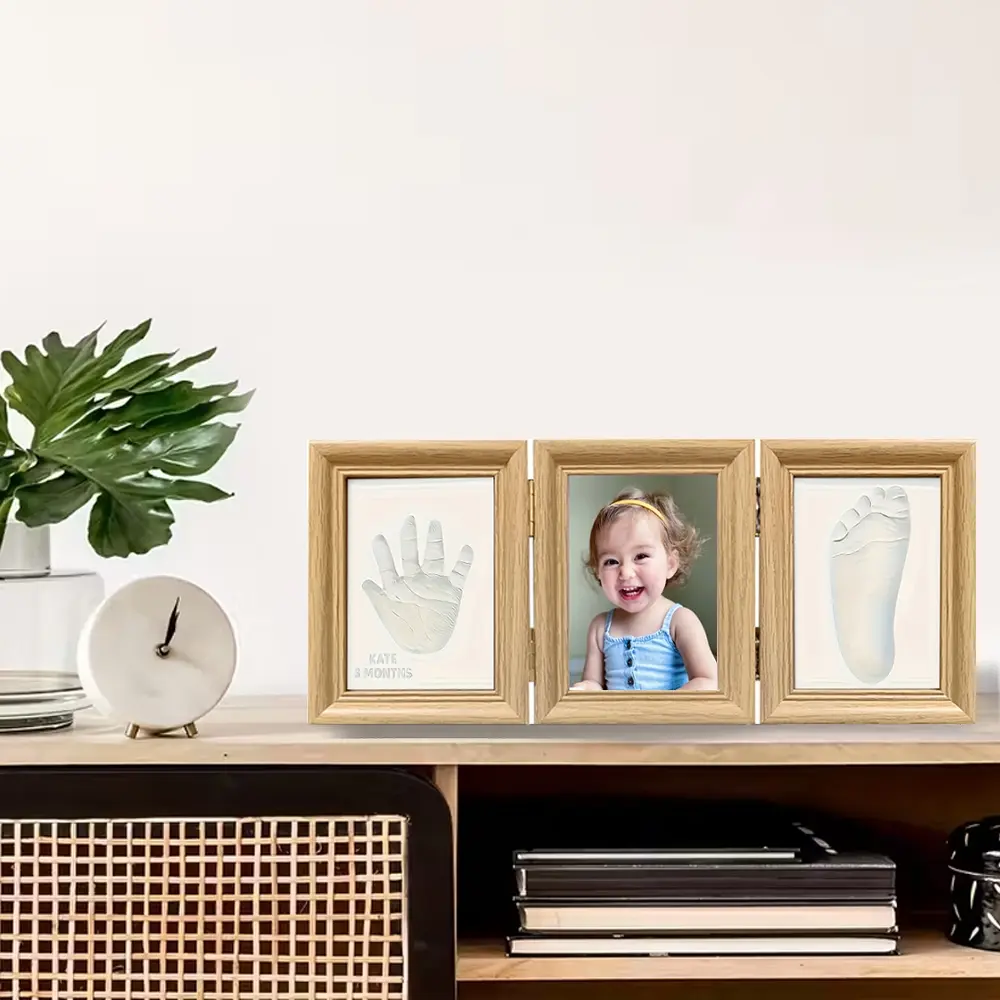 Three-Fold Irregular Clay Photo Frame Kit, Footprint & Handprint Set, Boy Girl Gift, Christmas Baptism Present, New Parents Memory Decor